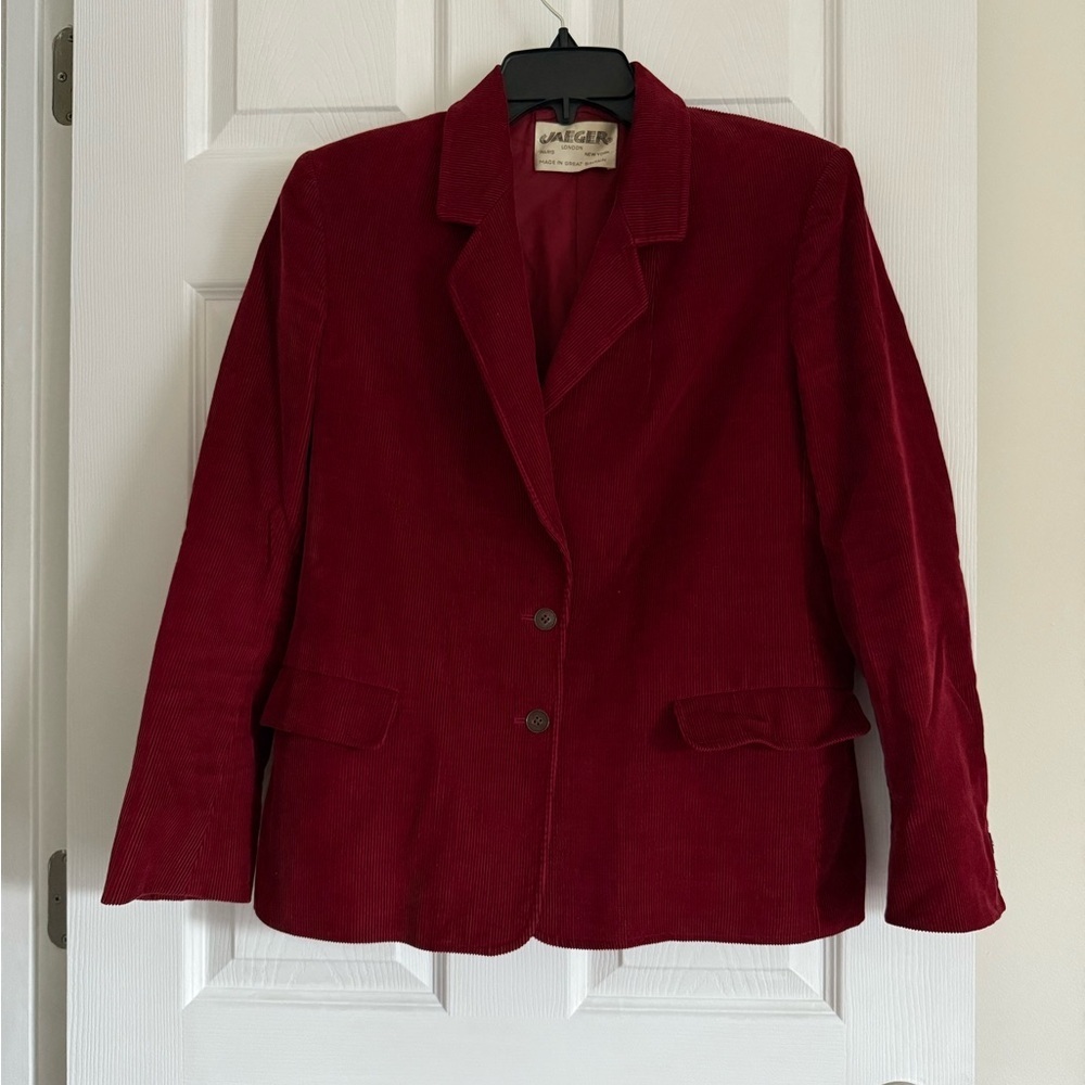 Jaeger Vintage Corduroy Blazer Size 14 Burgundy Red Work Office Valentines Day